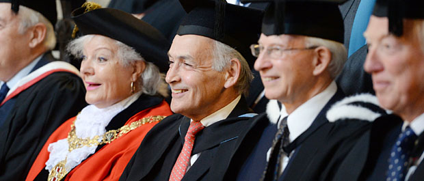 Alastair Stewart with the Mayor and Sparsholt Governors